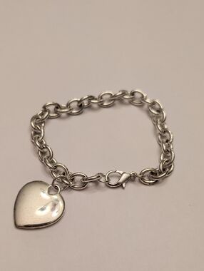 Silver Tone Heart Charm Chain Bracelet